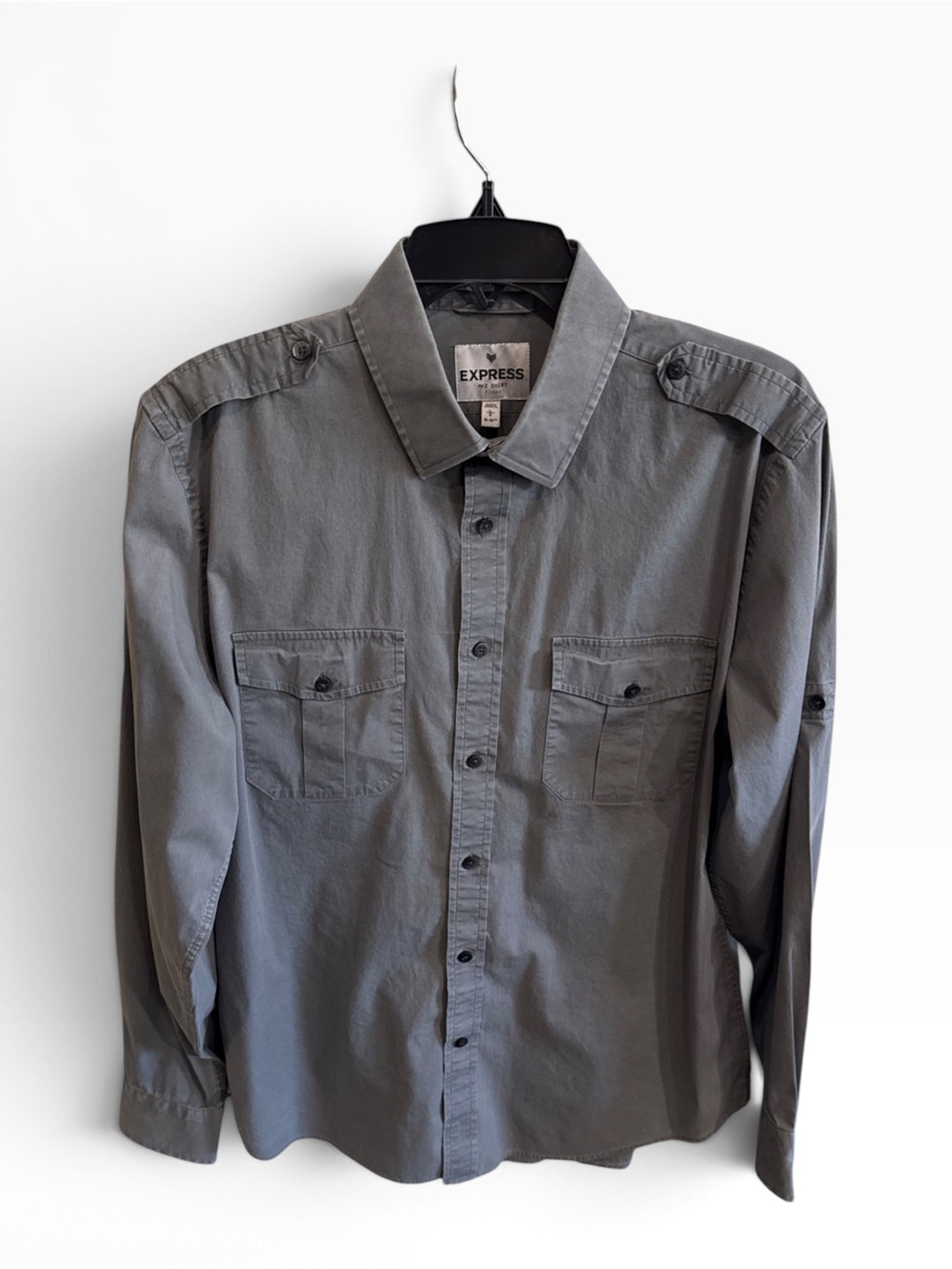 Men's EXPRESS MK2 Fitted Shirt Long Sleeve Button Gray Size L 16-16 1/2